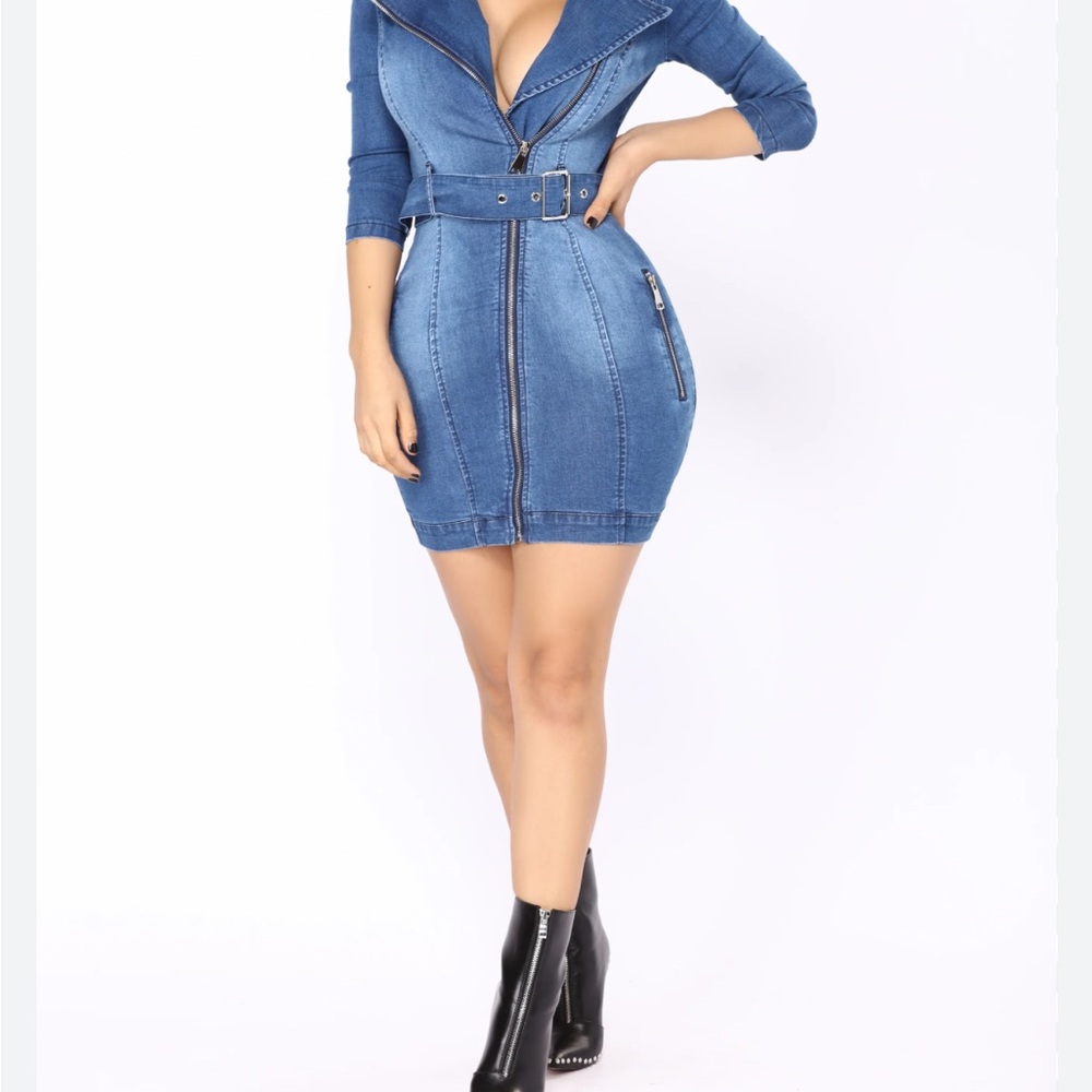 Fashion Nova Denim Moto Mini Dress